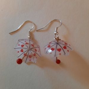 Umbrella Earrings Dangle with Hearts